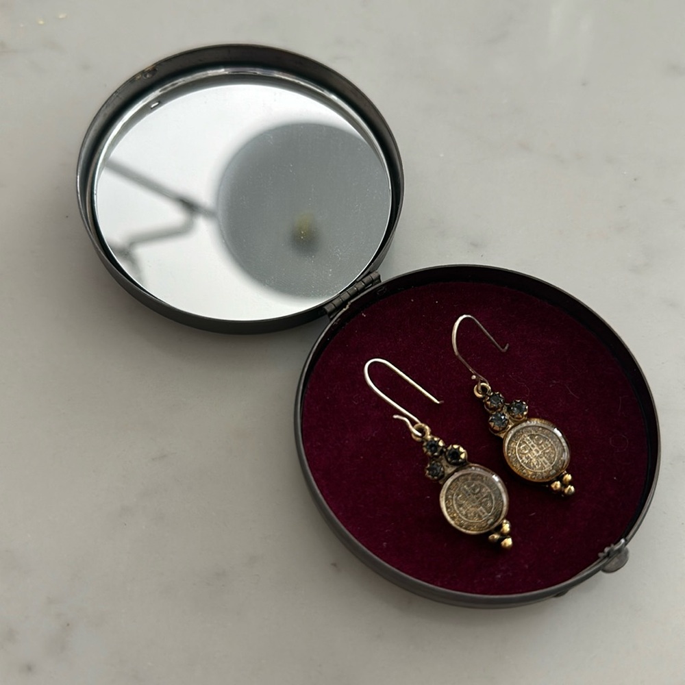 VIRGINS SAINTS AND ANGELS dangling earrings gold and black